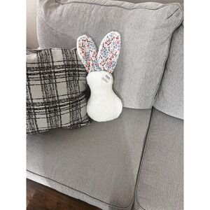 Decorative Easter Bunny Pillow – Floral Ears White Plush Farmhouse Spring Decor
